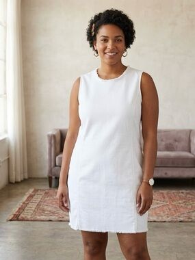 Ralph Lauren Raw Hem White Sleeveless Denim Dress Size 14W NWT